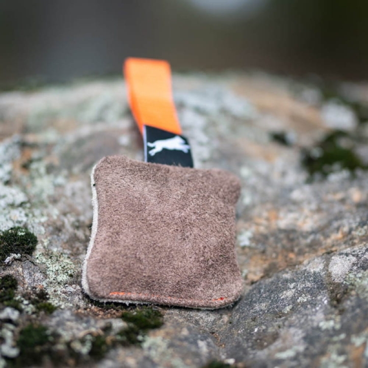 Puppy toy IttyBitty square genuine leather orange frontside.jpg