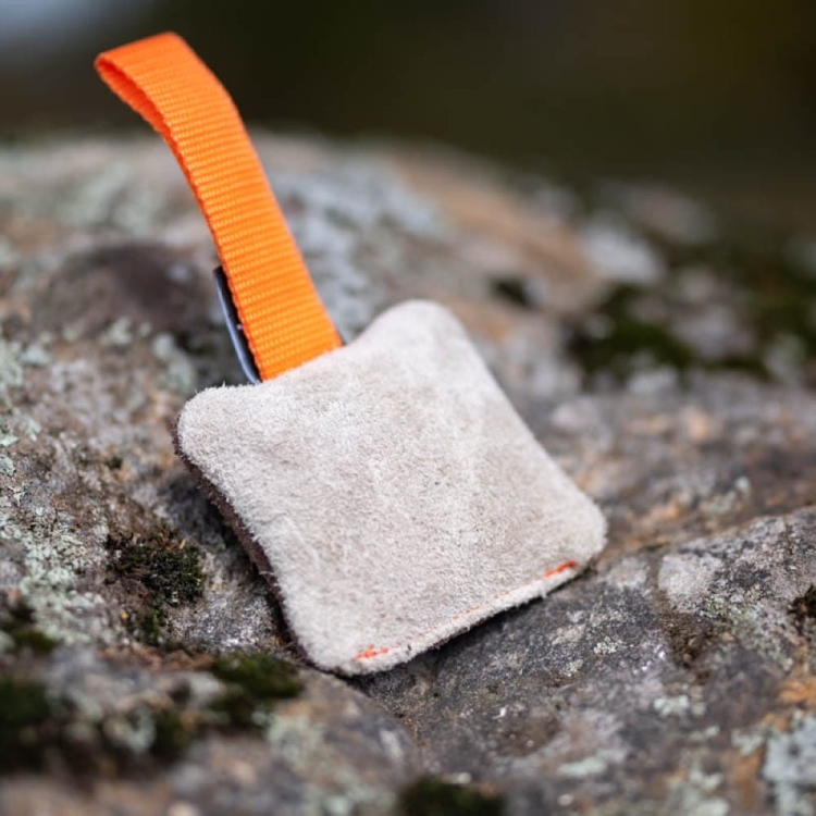 Puppy toy IttyBitty square genuine leather orange backside.jpg